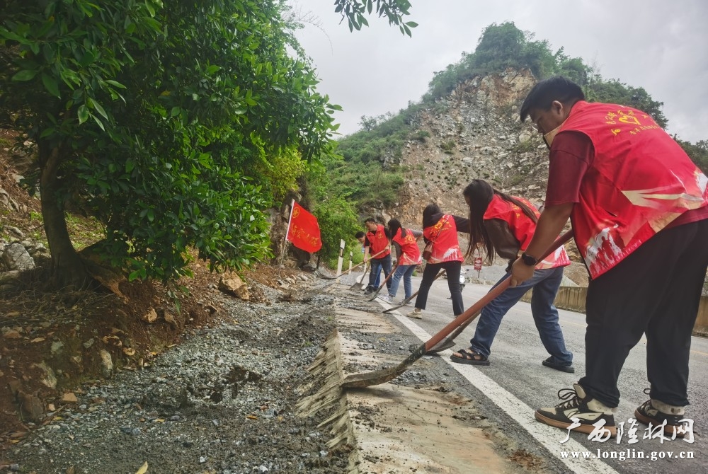 志愿者在辖区公路清理路面碎石_看图王
